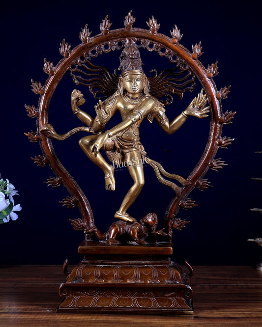 Pure Brass Shiva as Nataraja Statue - 16" dual tone - Budhshiv.com