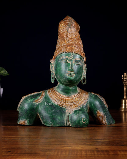 Pure Brass Shiva Parvati Ardhanarishwar Bust Sculpture – Vintage green patina 12.25 inch - Budhshiv.com