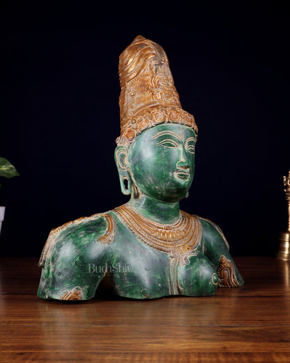 Pure Brass Shiva Parvati Ardhanarishwar Bust Sculpture – Vintage green patina 12.25 inch - Budhshiv.com