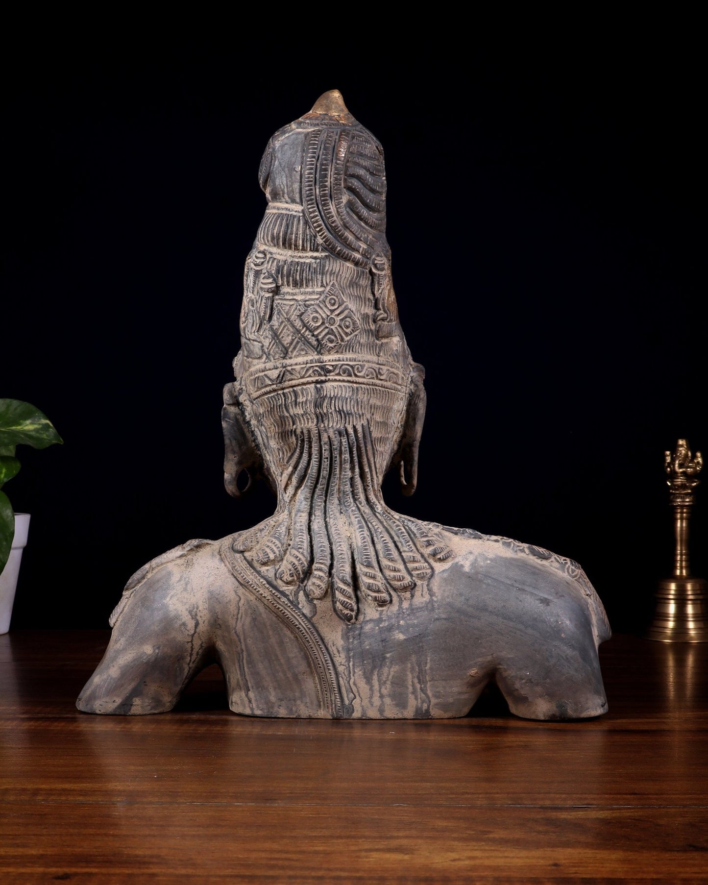 Pure Brass Shiva Parvati Ardhanarishwar Bust Sculpture – Vintage Stone Finish 12.25 inch - Budhshiv.com