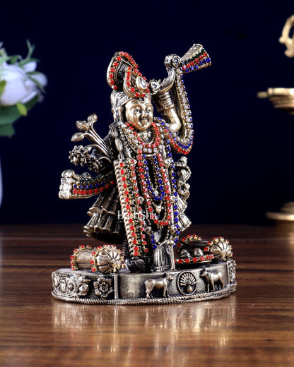 Pure Brass Shreenath Ji Idol 4"jewellery work - Budhshiv.com