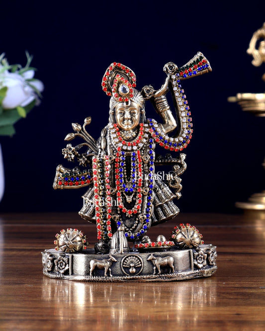 Pure Brass Shreenath Ji Idol 4"jewellery work - Budhshiv.com