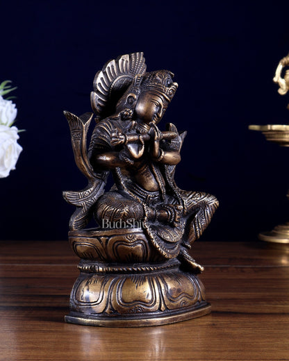 Pure Brass Sitting Lord Krishna Idol 6.5 inch - Budhshiv.com