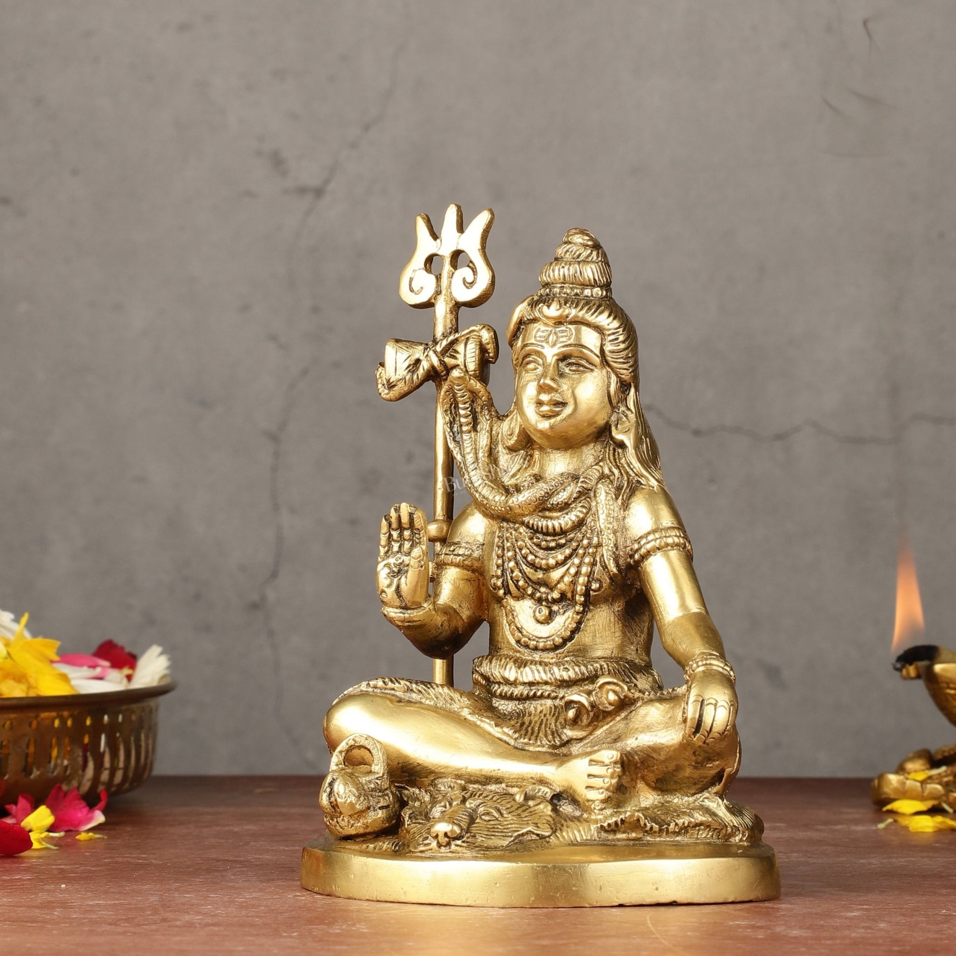 Pure Brass Sitting Lord Shiva Idol - 6" - Budhshiv.com
