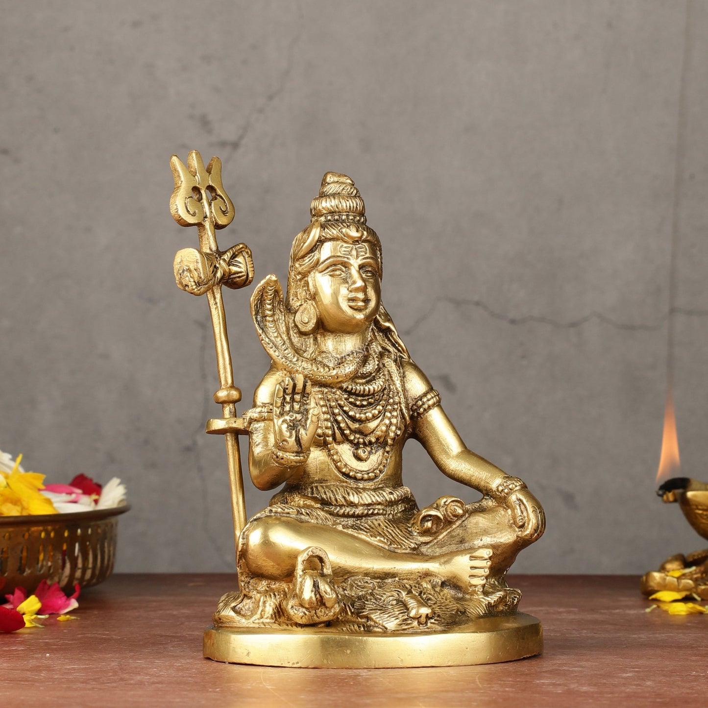Pure Brass Sitting Lord Shiva Idol - 6" - Budhshiv.com