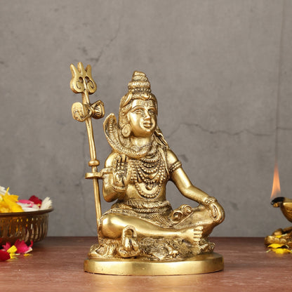 Pure Brass Sitting Lord Shiva Idol - 6" - Budhshiv.com