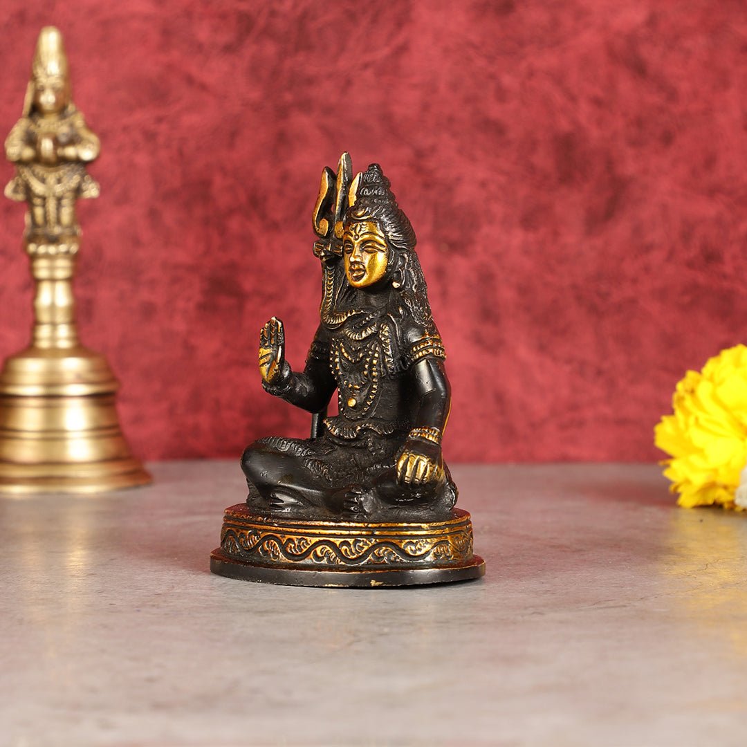 Pure Brass Sitting Lord Shiva Idol - 6" - Budhshiv.com