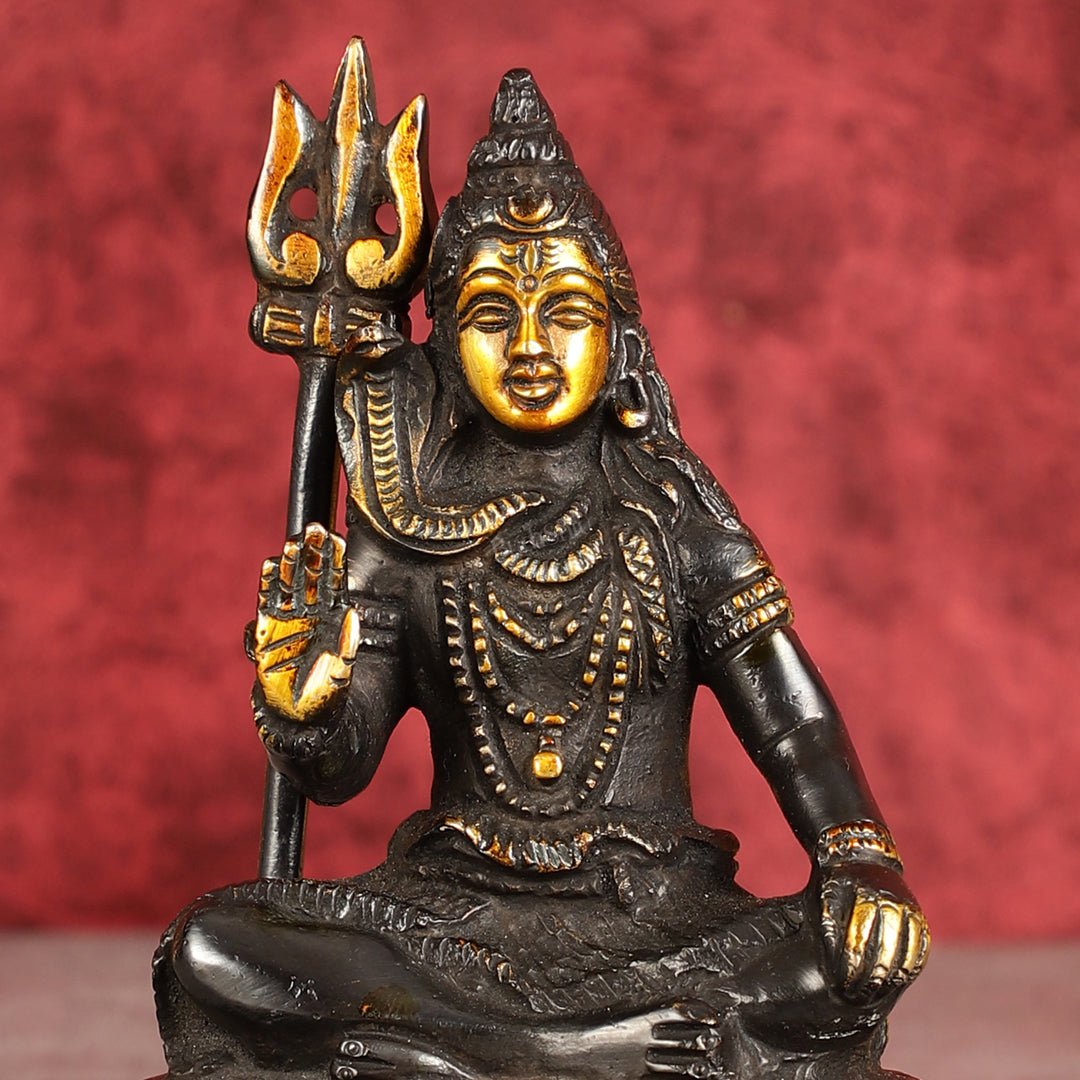 Pure Brass Sitting Lord Shiva Idol - 6" - Budhshiv.com