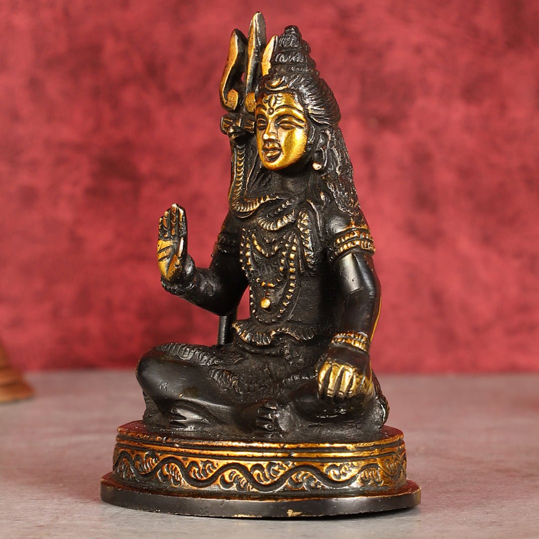 Pure Brass Sitting Lord Shiva Idol - 6" - Budhshiv.com