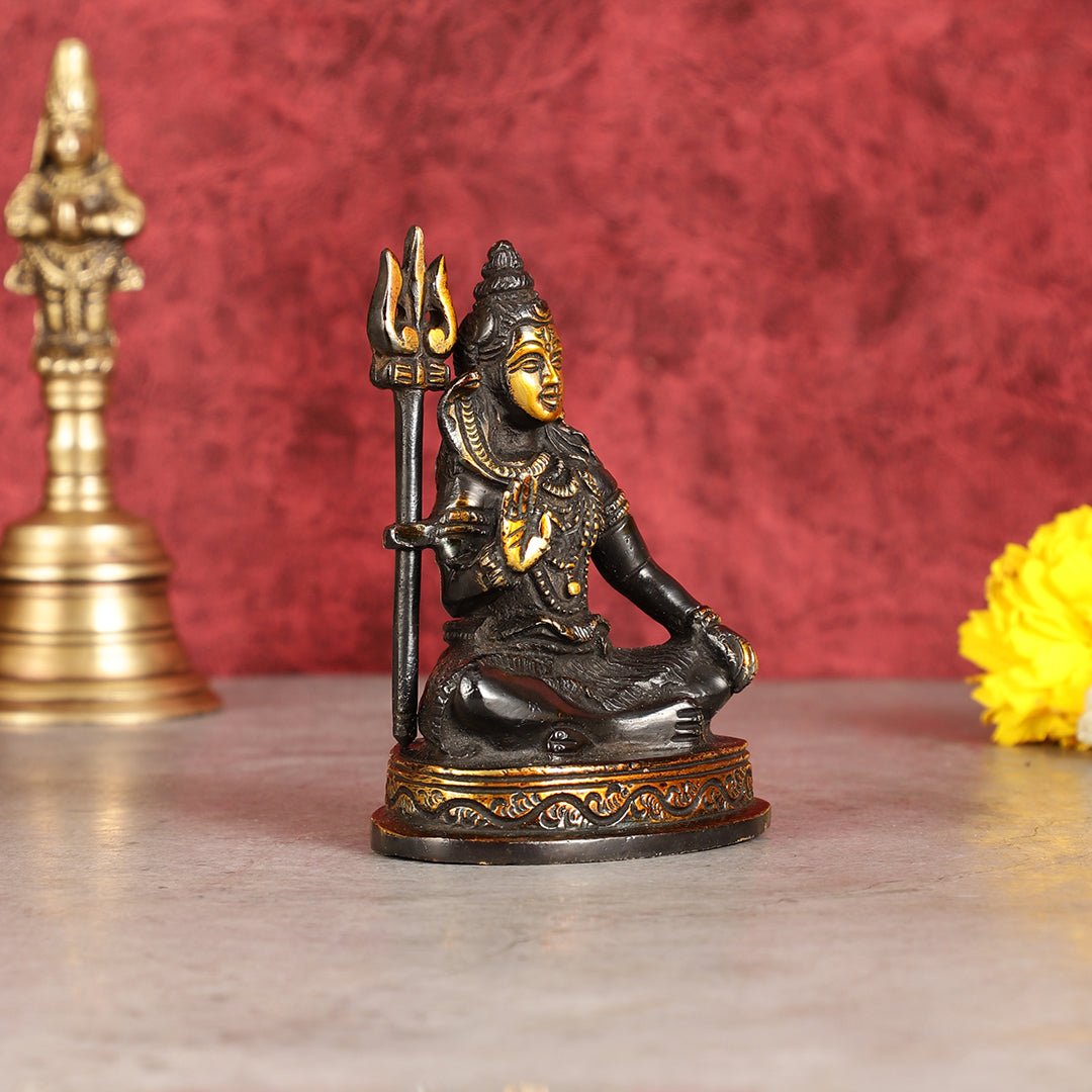 Pure Brass Sitting Lord Shiva Idol - 6" - Budhshiv.com