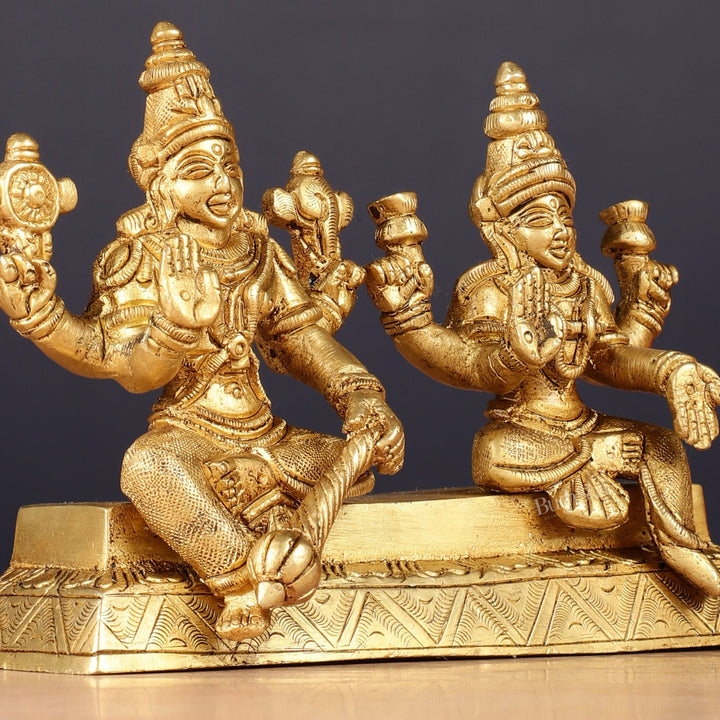 Pure Brass Sitting Vishnu Lakshmi Narayan Idol 3.75 inch - Budhshiv.com