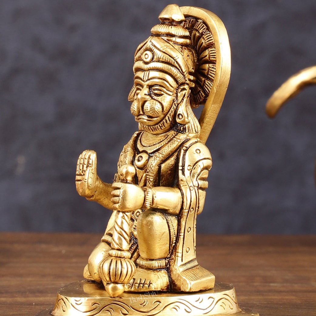 Pure Brass Small Blessing Hanuman Idol - 4" Height - Budhshiv.com