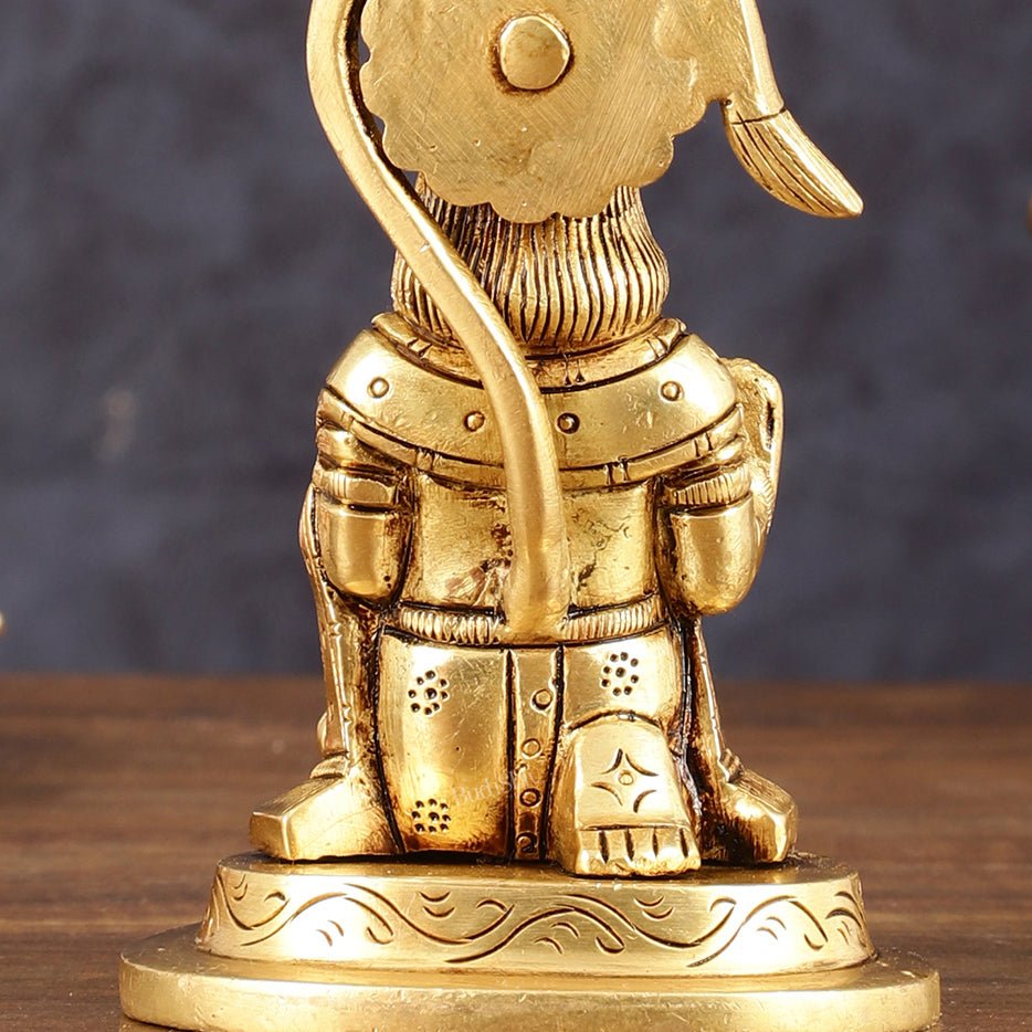 Pure Brass Small Blessing Hanuman Idol - 4" Height - Budhshiv.com