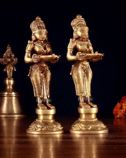Pure Brass Small Deep Lady Pavai Vilakku Pair 4.5" - Budhshiv.com