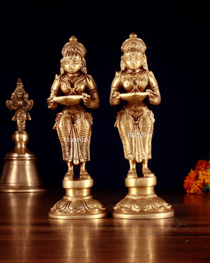 Pure Brass Small Deep Lady Pavai Vilakku Pair 4.5" - Budhshiv.com