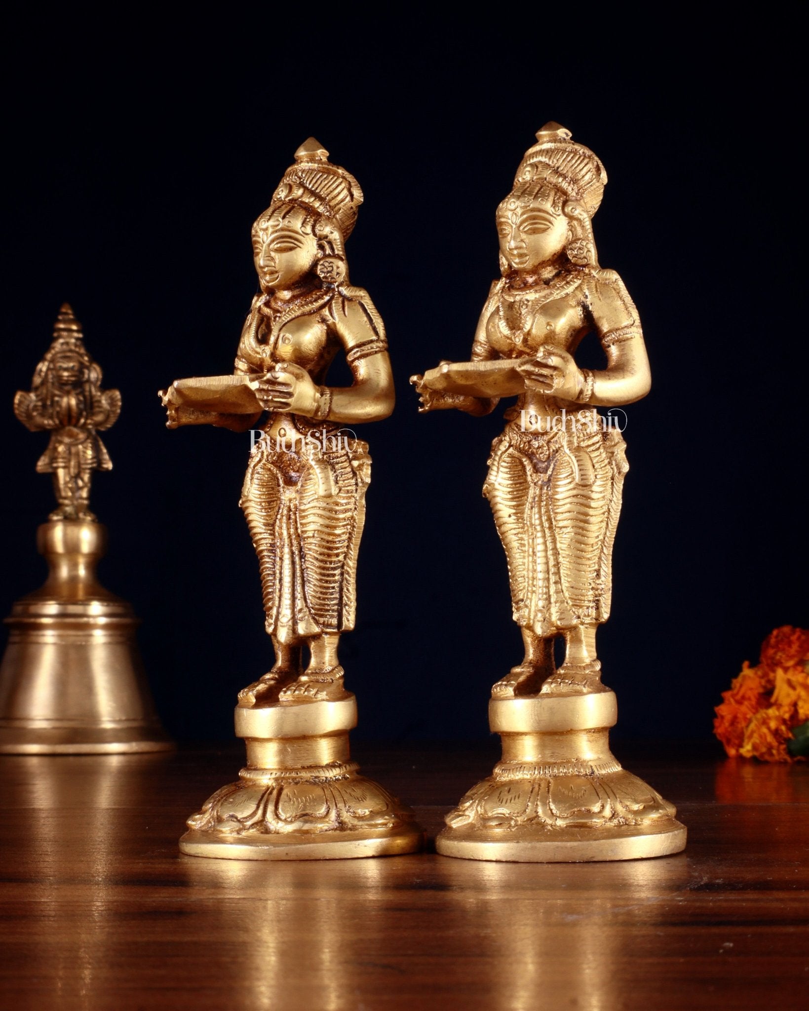 Pure Brass Small Deep Lady Pavai Vilakku Pair 4.5" - Budhshiv.com