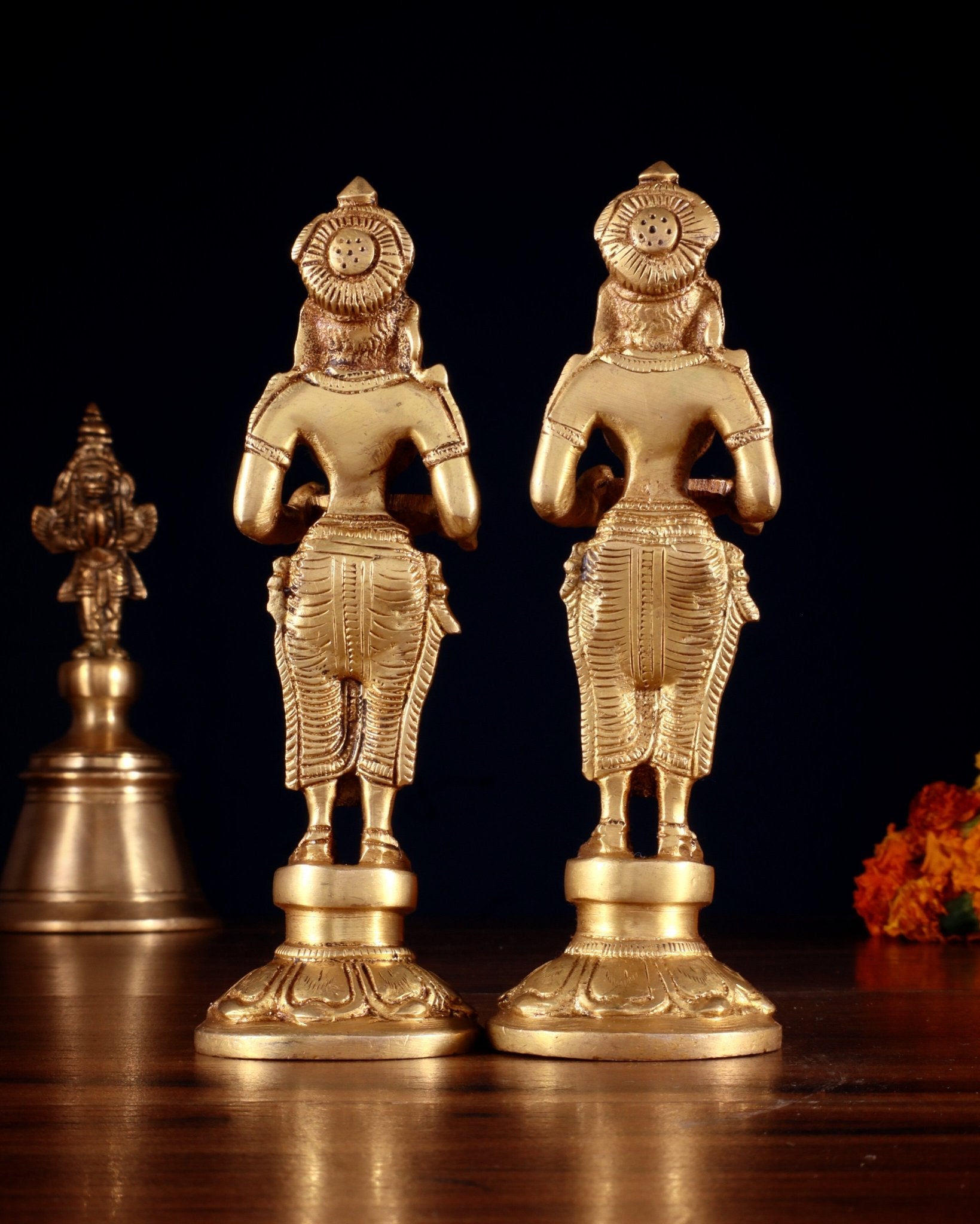 Pure Brass Small Deep Lady Pavai Vilakku Pair 4.5" - Budhshiv.com