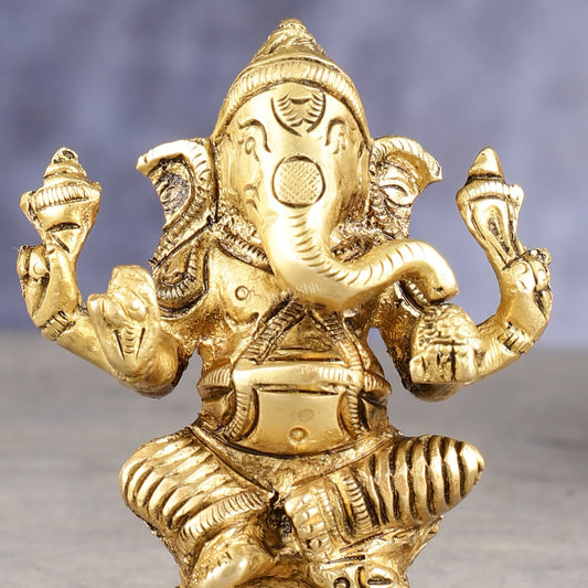 Pure brass small ganesha idol 3 inch - Budhshiv.com