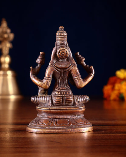 Pure Brass Small Goddess Lakshmi Idol | 3.5 Inch Dark antique - Budhshiv.com