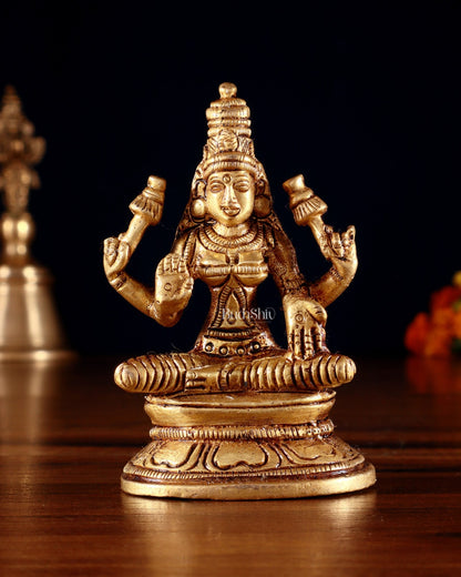 Pure Brass Small Goddess Lakshmi Idol | 3.5 Inch golden butter tone - Budhshiv.com