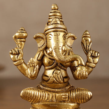 Pure Brass Small Lord Ganesha Idol | 3.5 Inch Height - Budhshiv.com