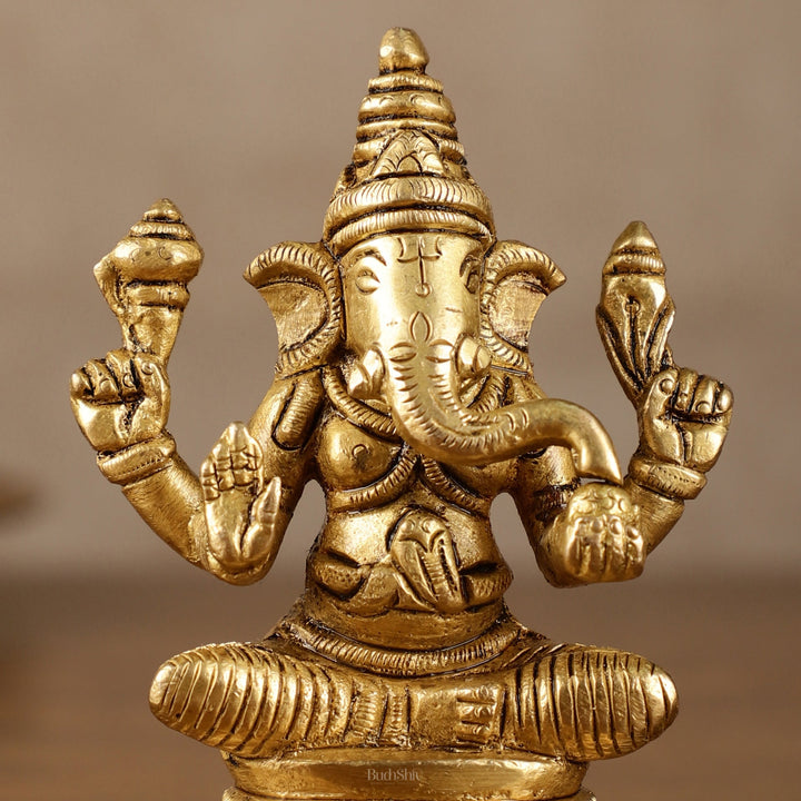 Pure Brass Small Lord Ganesha Idol | 3.5 Inch Height - Budhshiv.com