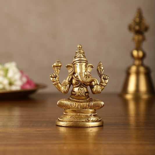 Pure Brass Small Lord Ganesha Idol | 3.5 Inch Height - Budhshiv.com