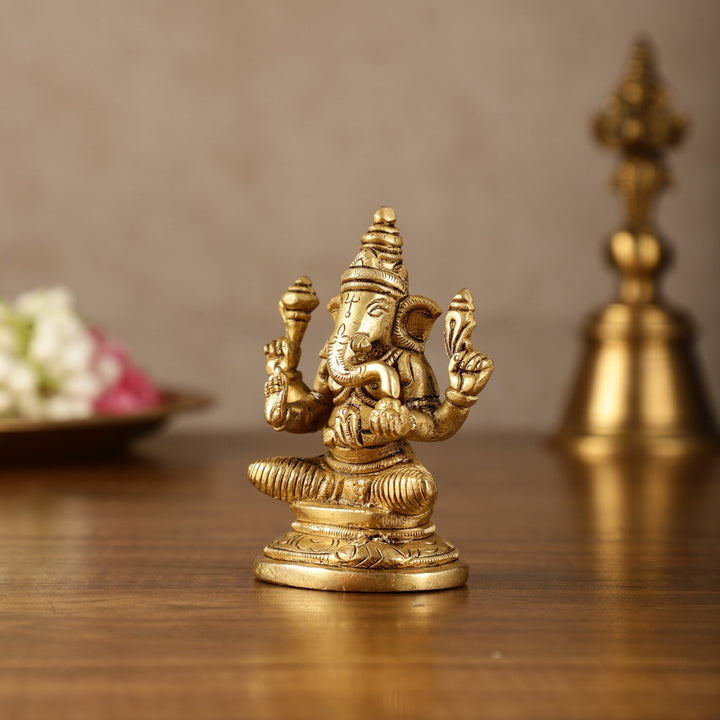 Pure Brass Small Lord Ganesha Idol | 3.5 Inch Height - Budhshiv.com