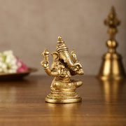 Pure Brass Small Lord Ganesha Idol | 3.5 Inch Height - Budhshiv.com