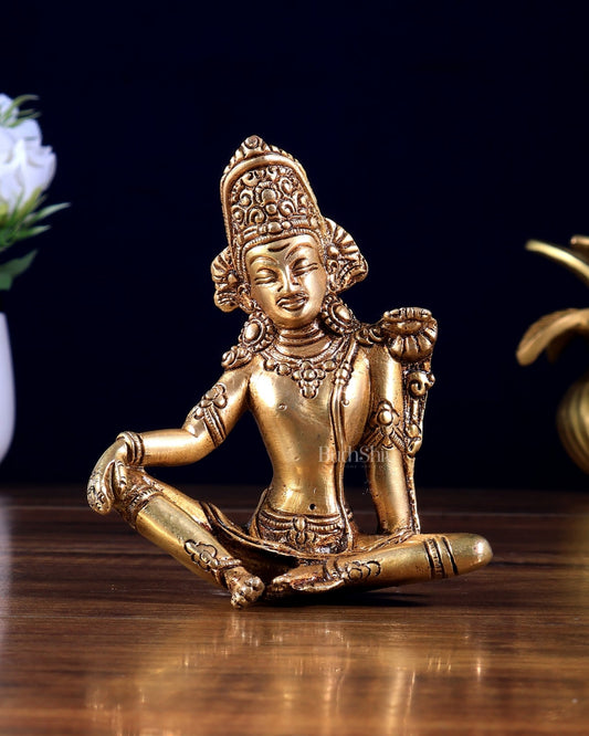 Pure Brass Small Lord Indra Dev Murti Idol 4.3 inch - Budhshiv.com