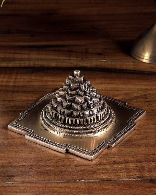 Pure Brass Small Meru Shree Yantra 3.5 inch - Budhshiv.com