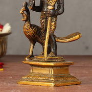 Pure brass small Murugan Kartikeya idol black 5.5 inch - Budhshiv.com