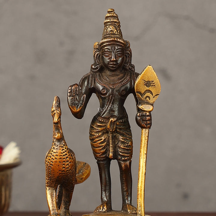 Pure brass small Murugan Kartikeya idol black 5.5 inch - Budhshiv.com