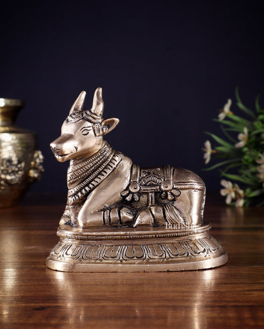Pure Brass Small Nandi Statue – 4.5 Inch | - Budhshiv.com