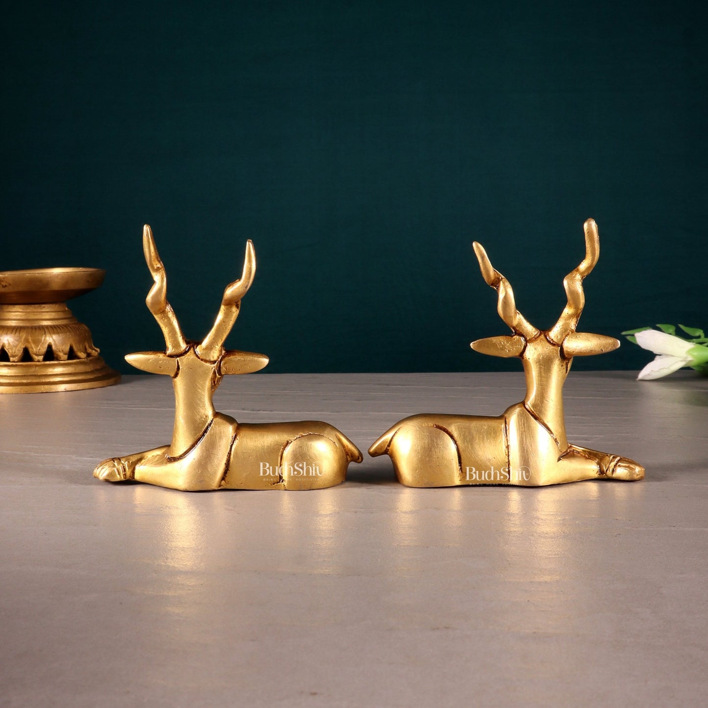 Pure Brass Small Pair of Sitting Deer – Vastu Approved 3.5 inch - Budhshiv.com