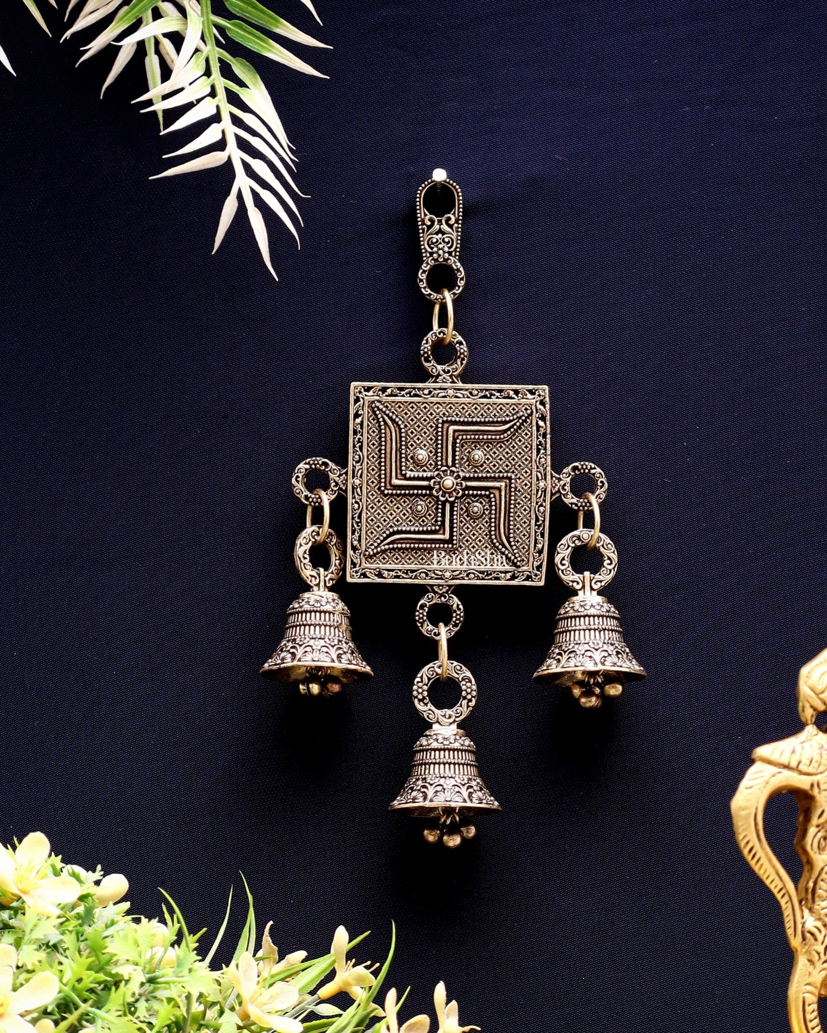 Pure Brass Small Swastik Wall Hanging - Lightweight 6.5" - Budhshiv.com