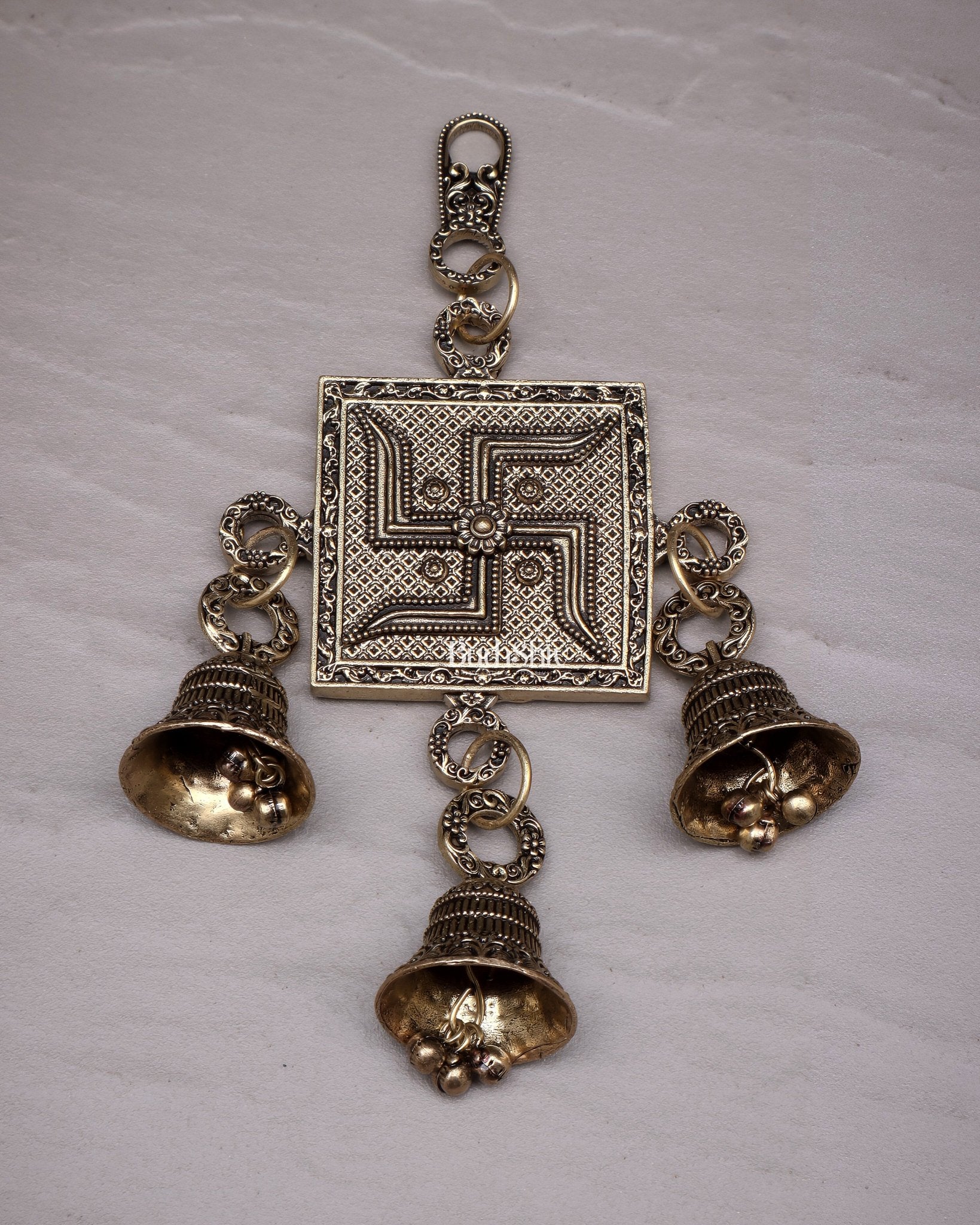 Pure Brass Small Swastik Wall Hanging - Lightweight 6.5" - Budhshiv.com