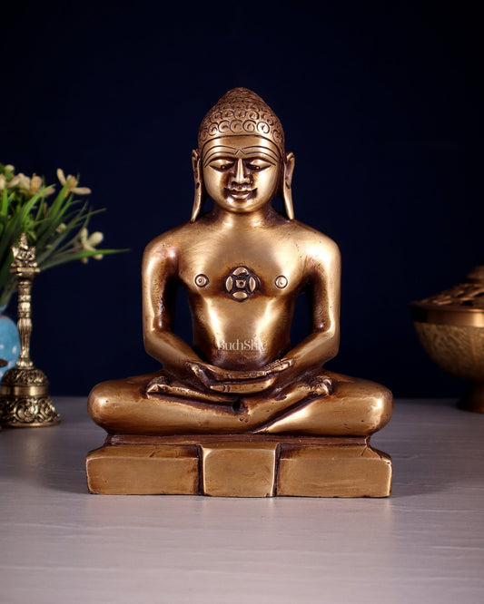Pure Brass Solid Mahavir Swamy Jain God Idol 7" - Budhshiv.com