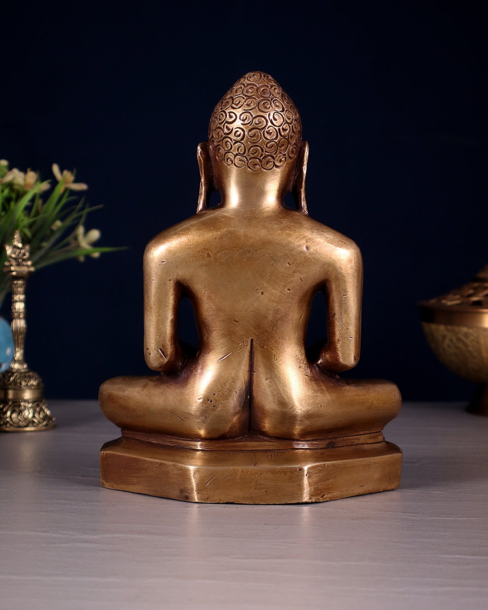 Pure Brass Solid Mahavir Swamy Jain God Idol 7" - Budhshiv.com