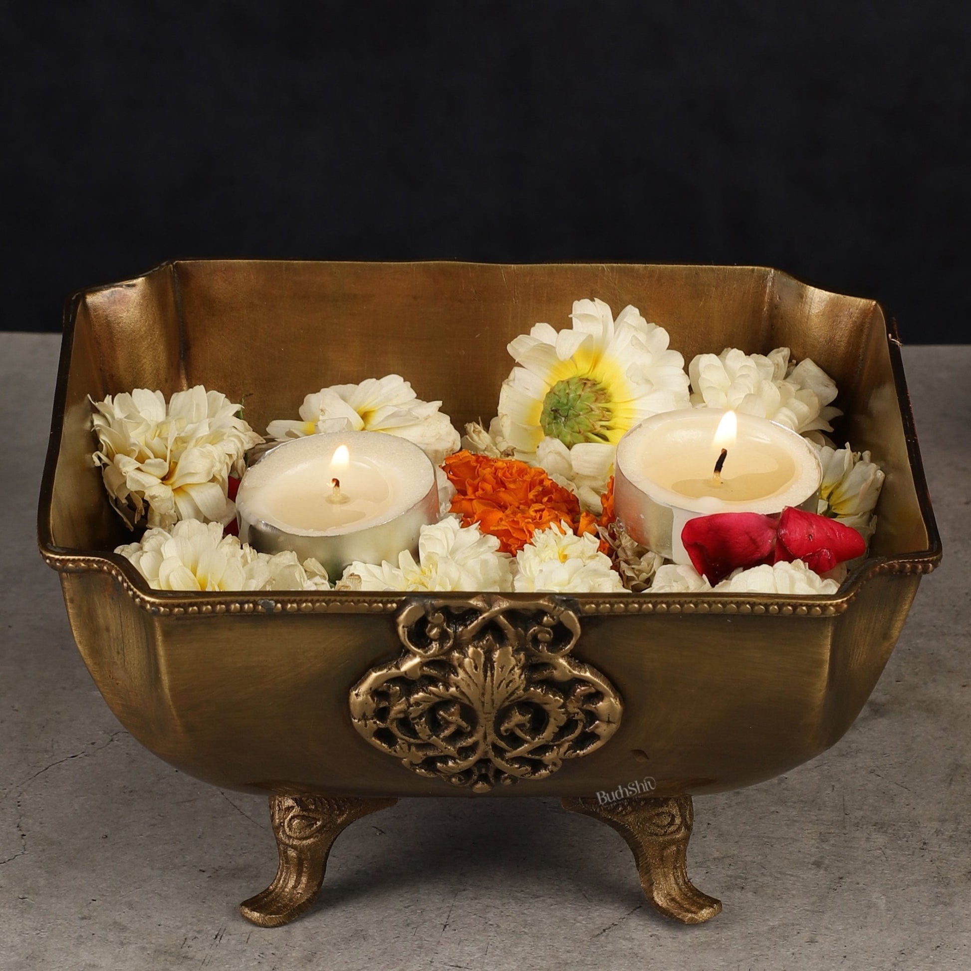 Pure Brass Square Shape Urli Multipurpose Bowl - Elegant and Versatile Decor - Budhshiv.com