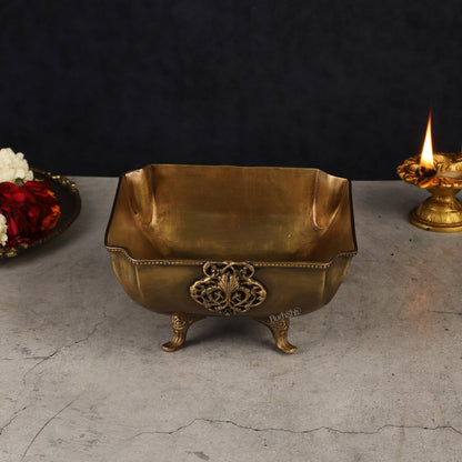 Pure Brass Square Shape Urli Multipurpose Bowl - Elegant and Versatile Decor - Budhshiv.com