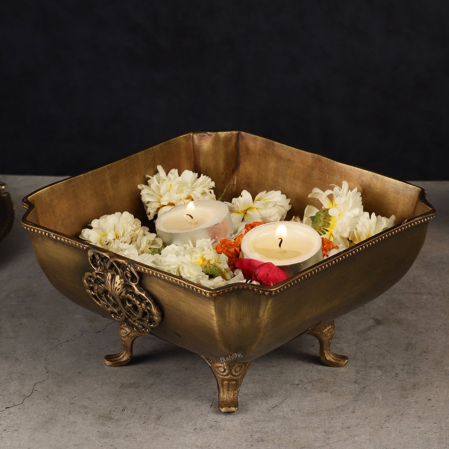 Pure Brass Square Shape Urli Multipurpose Bowl - Elegant and Versatile Decor - Budhshiv.com