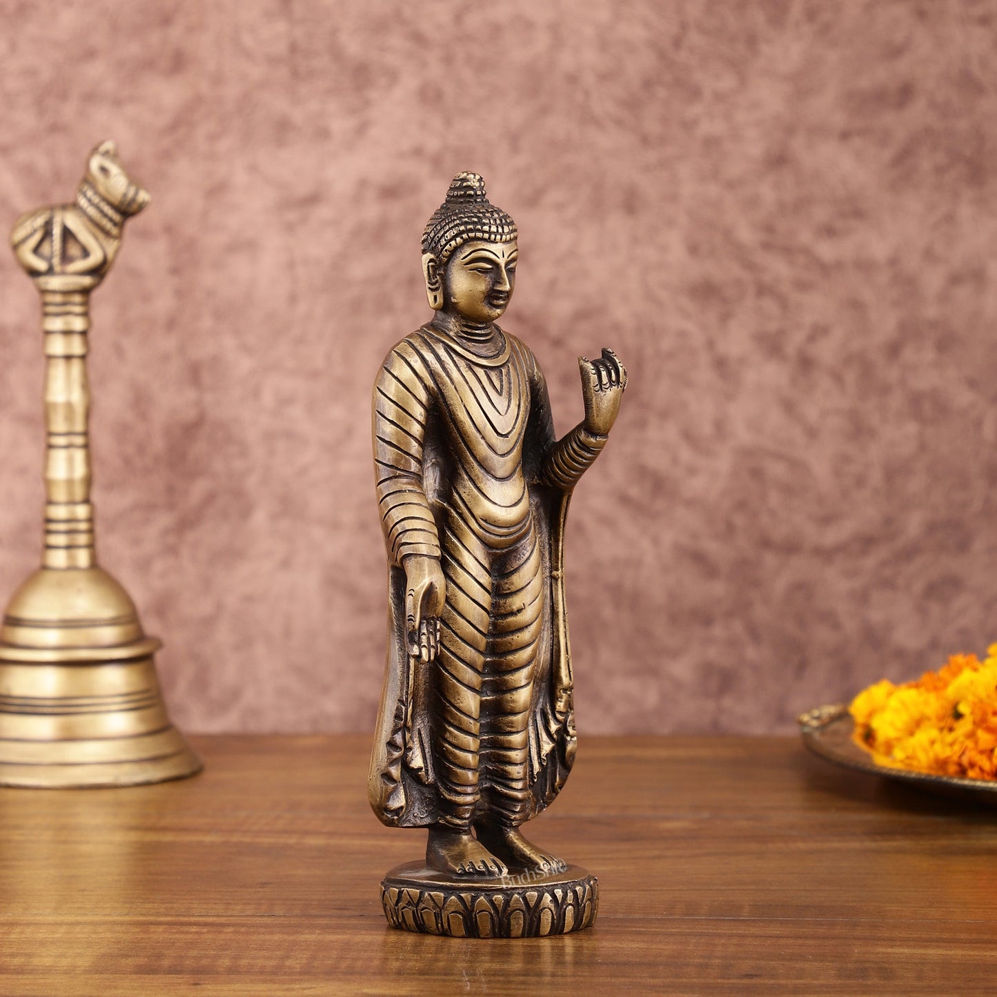 Pure Brass Standing Buddha Statue | 9 Inch Height | 1.5 Kg - Budhshiv.com