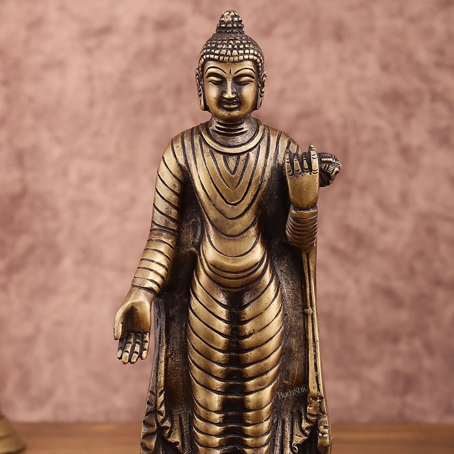 Pure Brass Standing Buddha Statue | 9 Inch Height | 1.5 Kg - Budhshiv.com