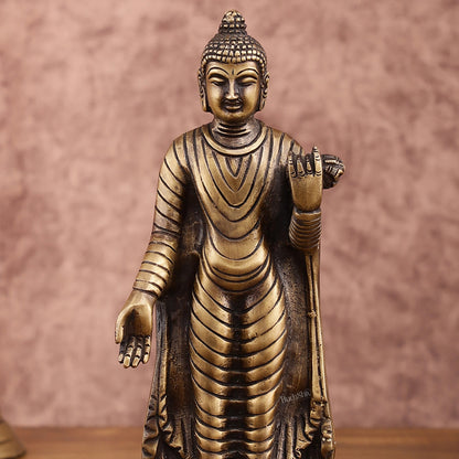 Pure Brass Standing Buddha Statue | 9 Inch Height | 1.5 Kg - Budhshiv.com