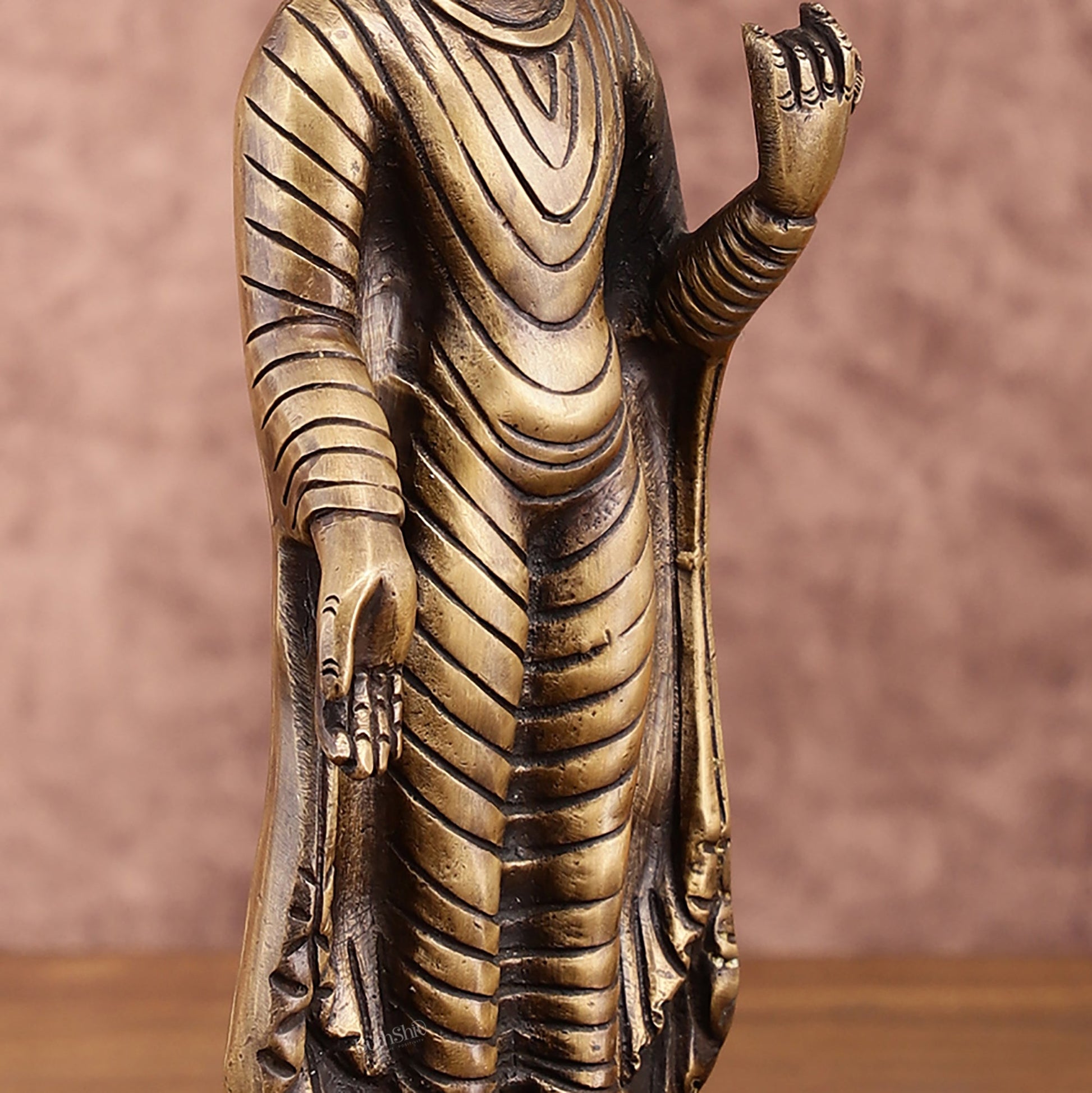 Pure Brass Standing Buddha Statue | 9 Inch Height | 1.5 Kg - Budhshiv.com