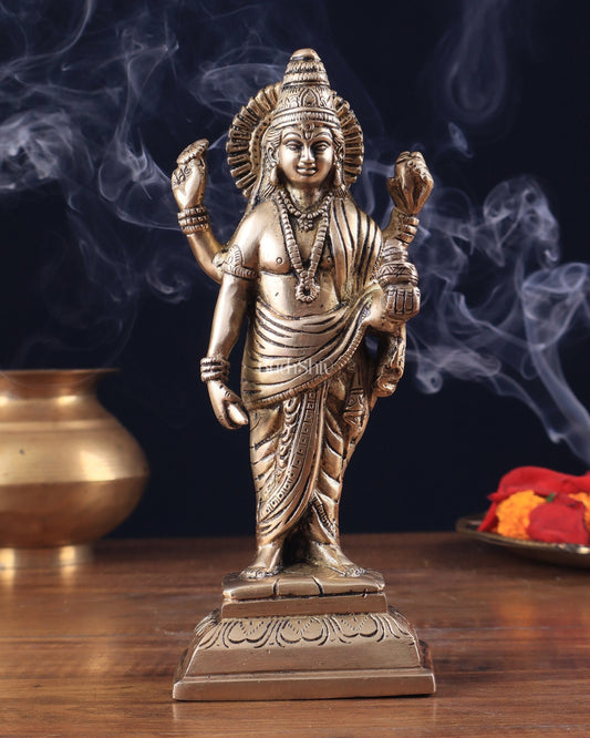 Pure Brass Standing Dhanvantari Idol 8" - Budhshiv.com