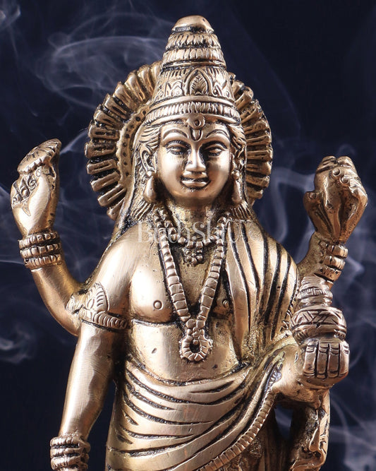 Pure Brass Standing Dhanvantari Idol 8" - Budhshiv.com