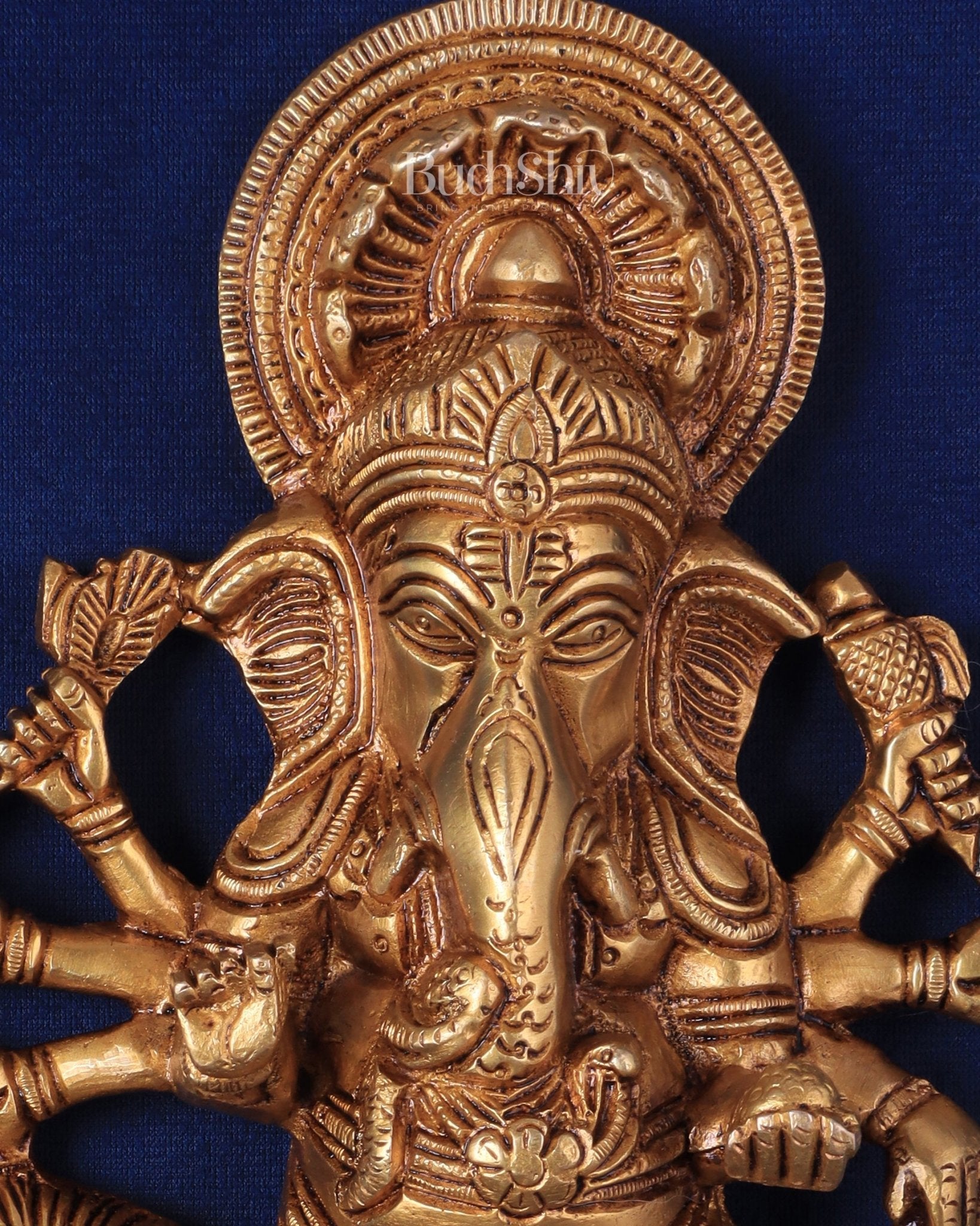 Pure Brass Standing Drishti Ganesha with Lion Wall Hanging 9" - Budhshiv.com