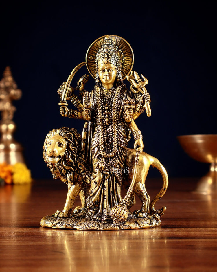 Pure Brass Standing Durga Ma Idol - 5 inch and 6 Inch golden tone - Budhshiv.com